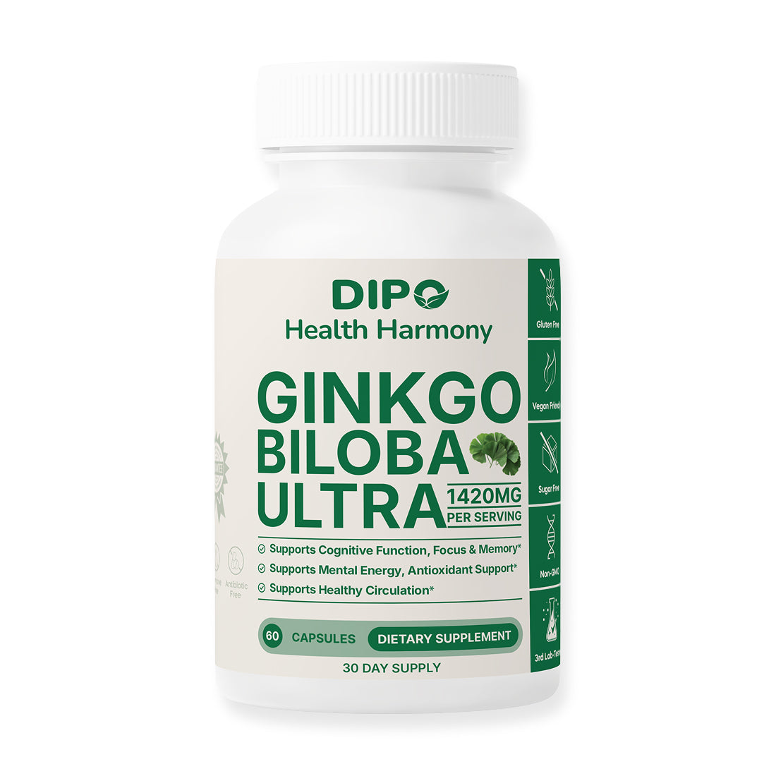 DIPO Ginkgo Biloba Ultra - Mental Clarity and Focus Herbal Supplement