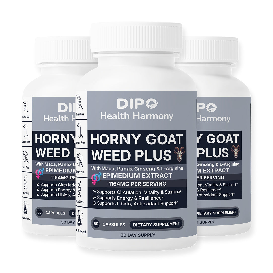 DIPO Horny Goat Weed Plus - Natural Vitality and Performance Support for Men 3 pack
