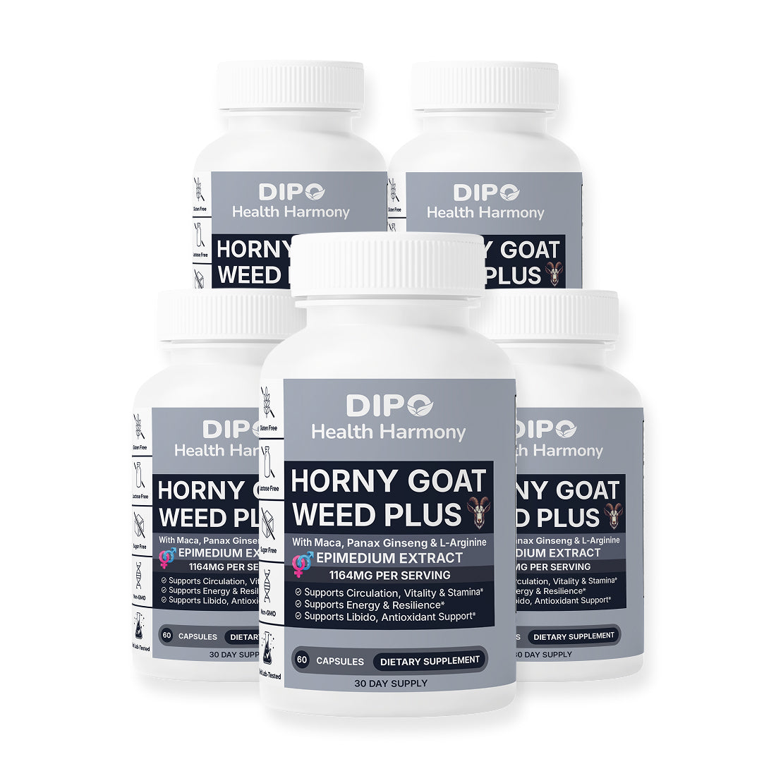 DIPO Horny Goat Weed Plus - Natural Vitality and Performance Support for Men 5 pack