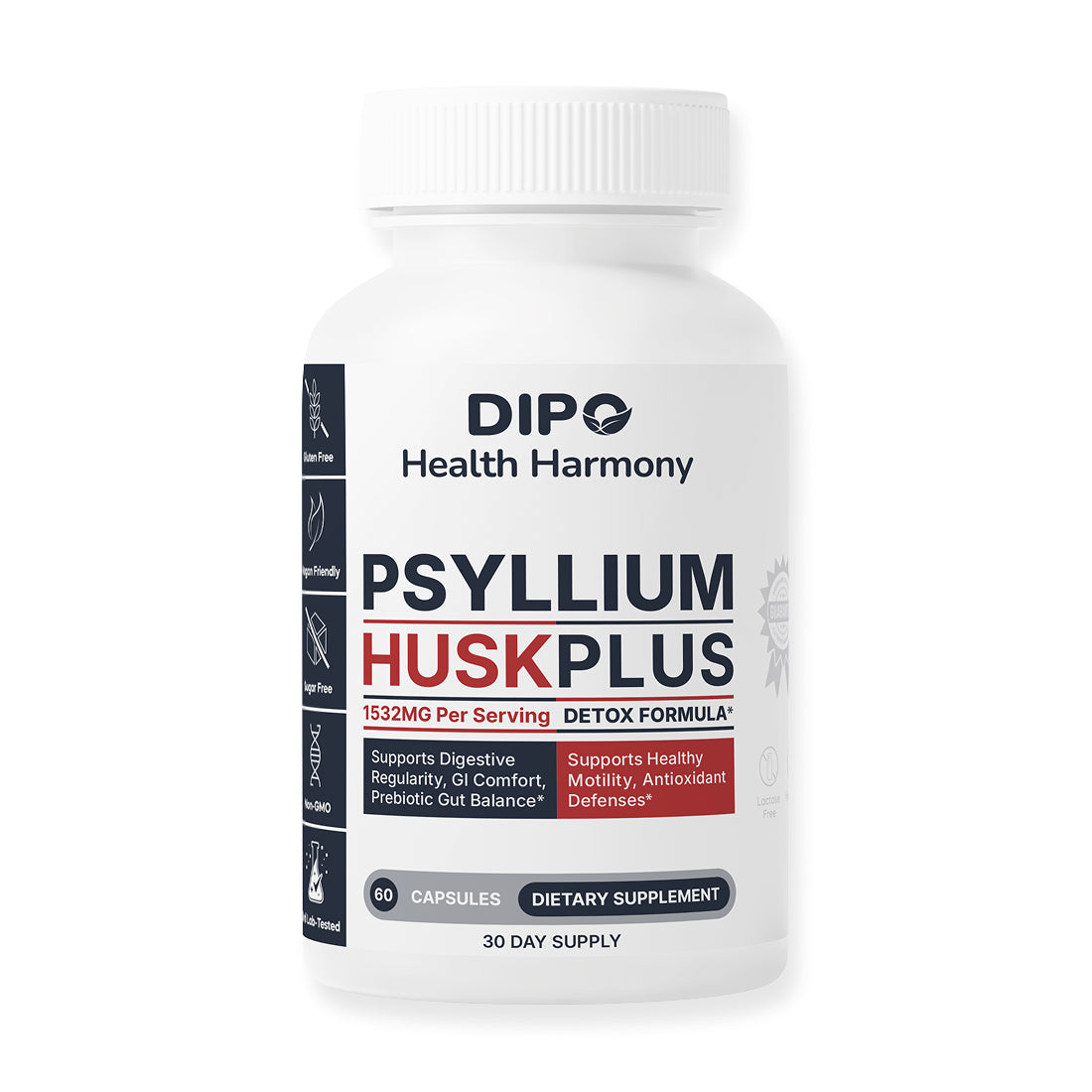 DIPO Psyllium Husk Plus Dietary Supplement - Natural Fiber for Digestive Health