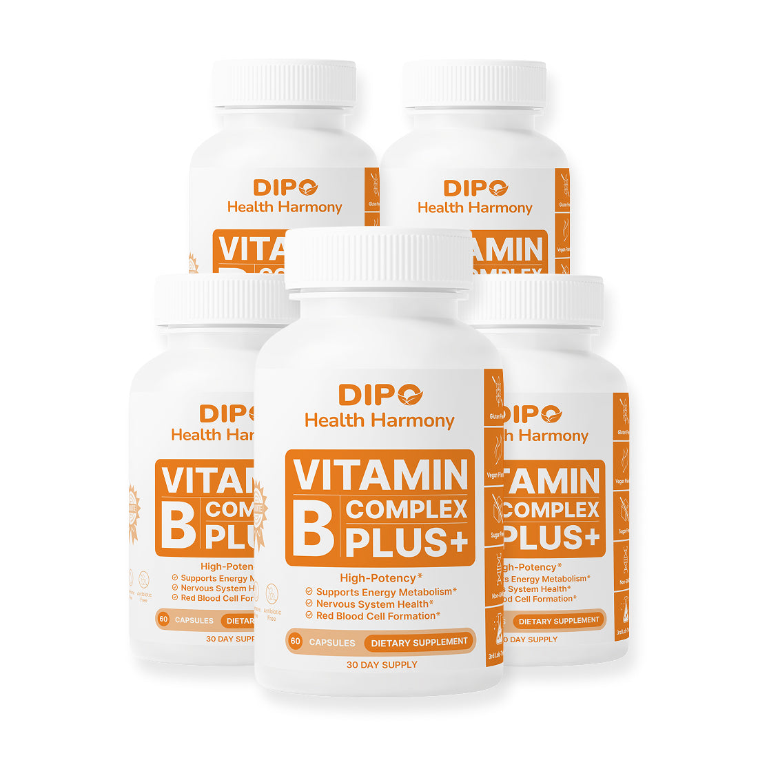 DIPO B-12 Complex Plus - Energy and Brain Support Vitamin Supplement 5 pack