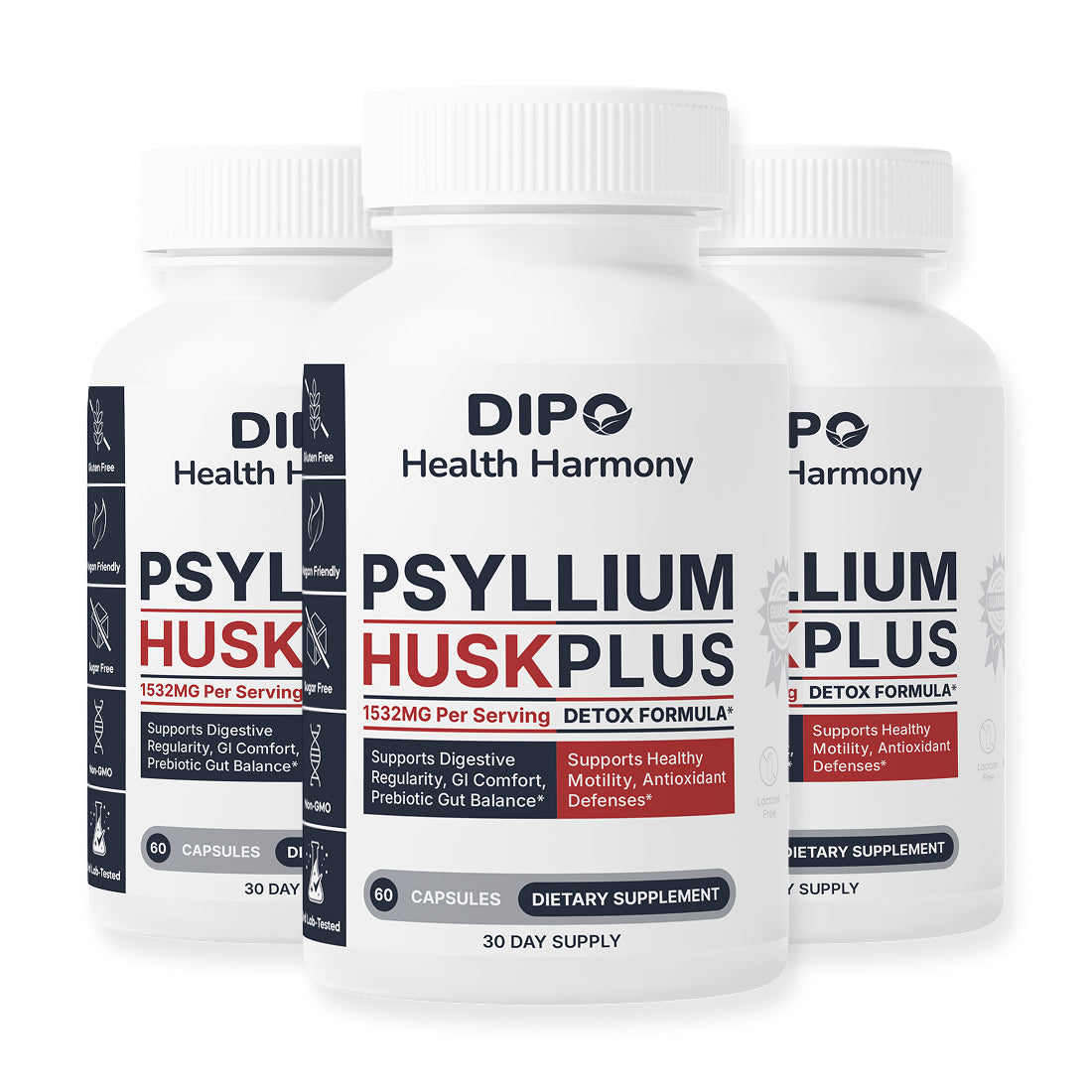 DIPO Psyllium Husk Plus Dietary Supplement - Natural Fiber for Digestive Health 3 pack