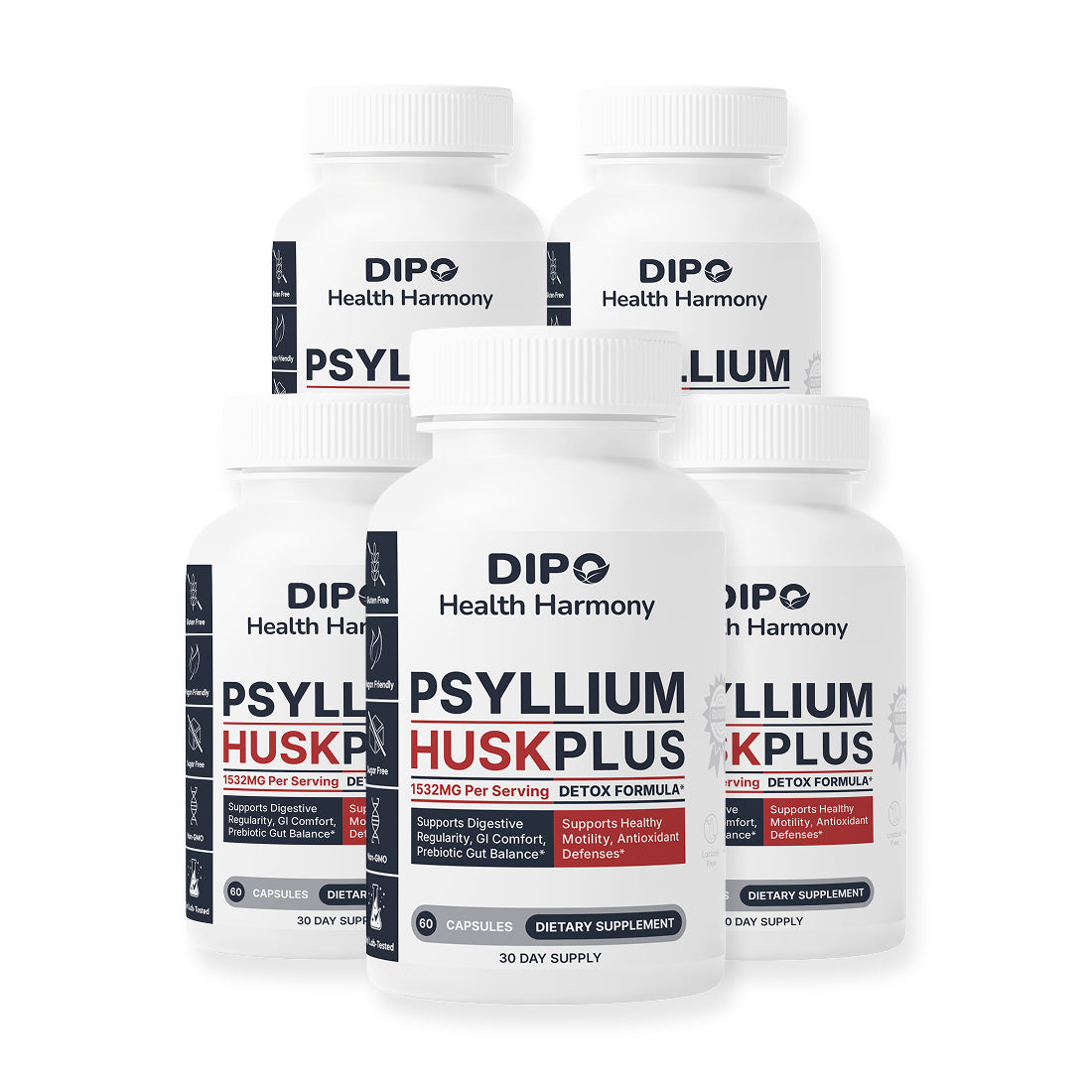 DIPO Psyllium Husk Plus Dietary Supplement - Natural Fiber for Digestive Health 5 pack
