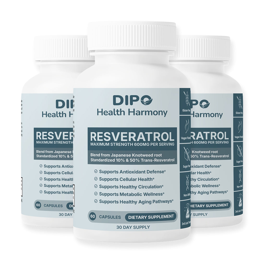 DIPO Resveratrol Antioxidant Supplement - Heart and Immune Health Support 3 pack