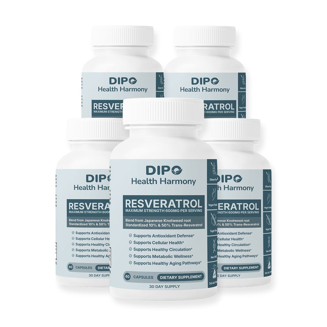 DIPO Resveratrol Antioxidant Supplement - Heart and Immune Health Support 5 pack