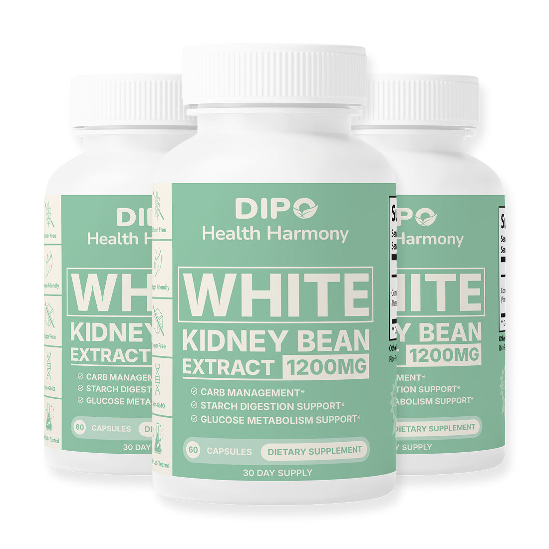 DIPO White Kidney Bean Extract - Natural Carbohydrate Blocker Supplement 3 pack